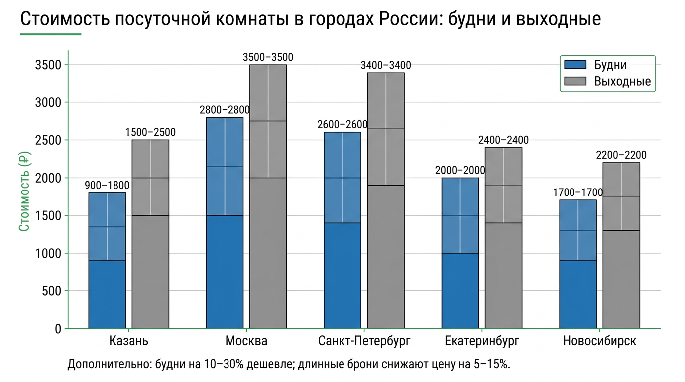 Стоимость посуточной комнаты в городах России